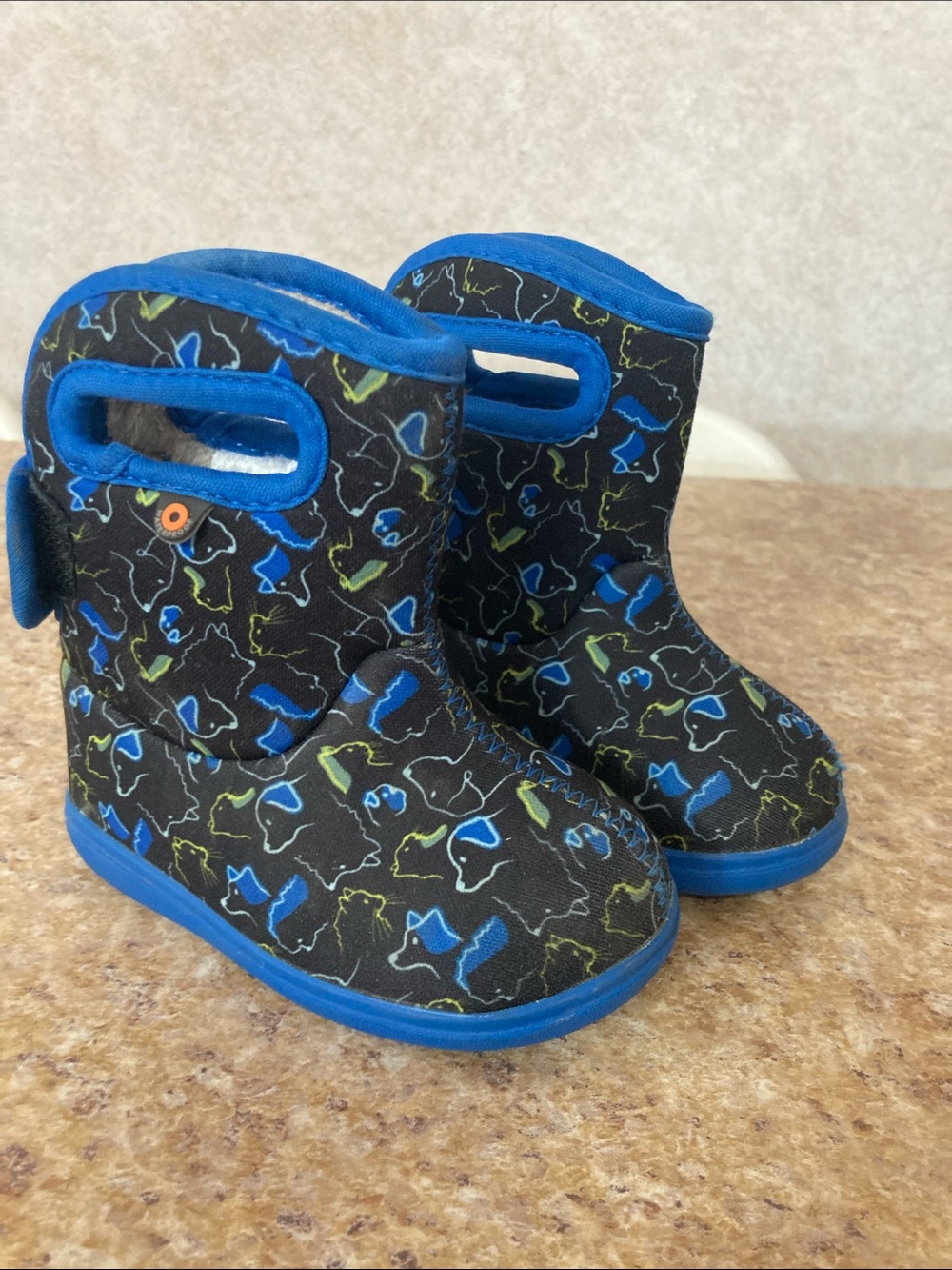 Bogs Kids Black Blue Patterned Waterproof Pull-On Boots